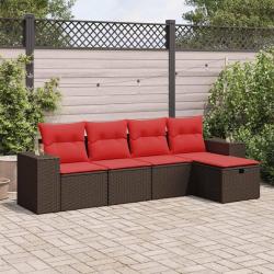 Salon de jardin avec coussins 5 pcs marron r&eacute;sine tress&eacute;e