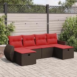 Salon de jardin avec coussins 6 pcs marron r&eacute;sine tress&eacute;e