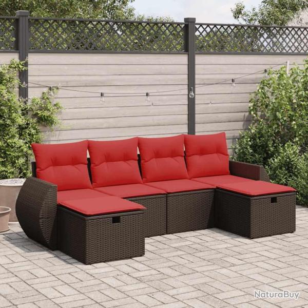 Salon de jardin avec coussins 6 pcs marron r�sine tress�e