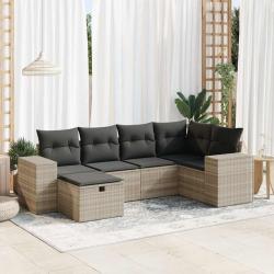 Salon de jardin 6 pcs avec coussins gris clair r&eacute;sine tress&eacute;e
