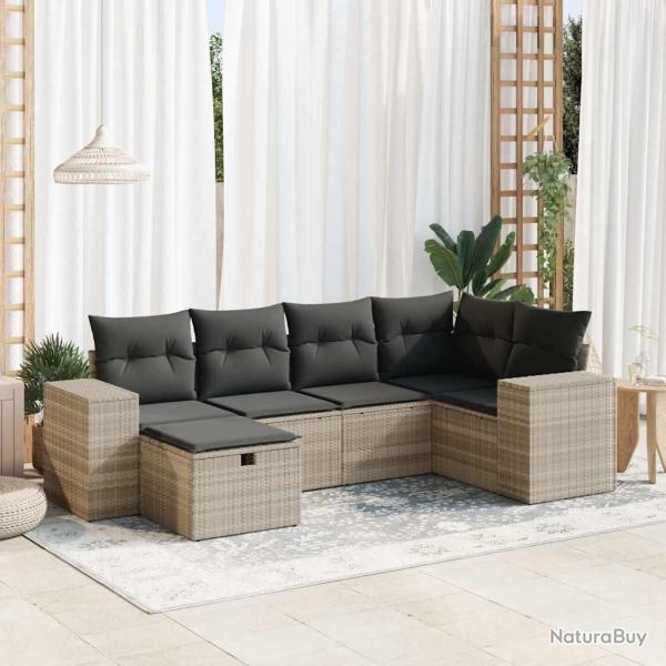 Salon de jardin 6 pcs avec coussins gris clair r�sine tress�e