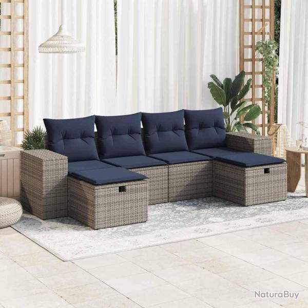 Salon de jardin 6 pcs avec coussins gris r�sine tress�e