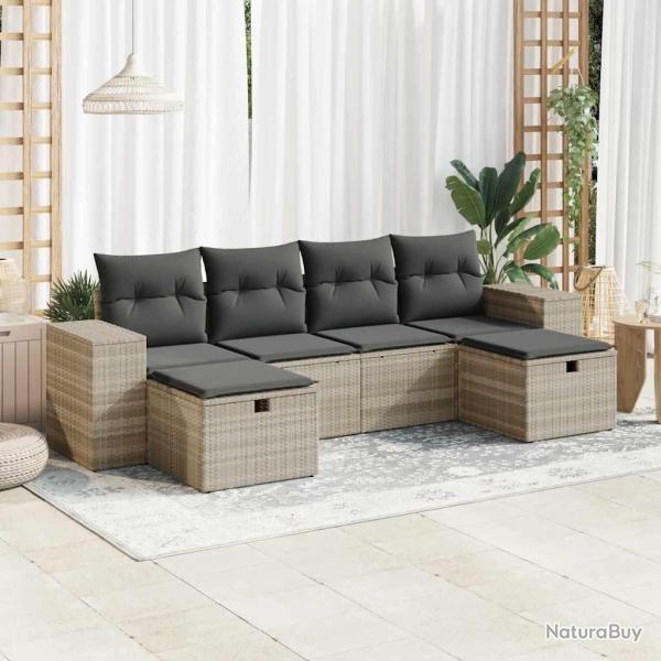 Salon de jardin 6 pcs avec coussins gris clair r�sine tress�e
