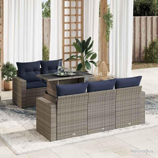 Salon de jardin avec coussins 6 pcs gris r�sine tress�e acacia