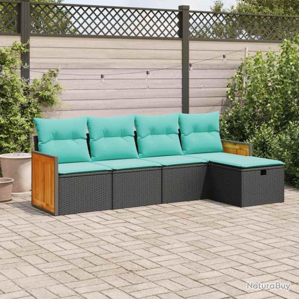 Salon de jardin 5 pcs avec coussins noir r�sine tress�e