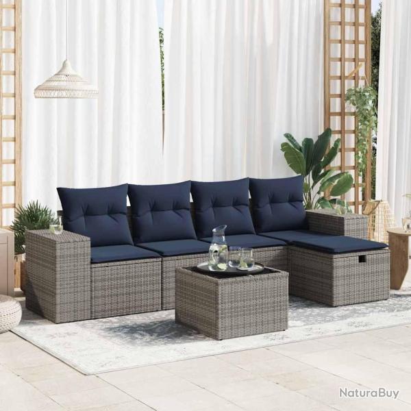 Salon de jardin 6 pcs avec coussins gris r�sine tress�e