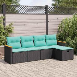 Salon de jardin 5 pcs avec coussins noir r&eacute;sine tress&eacute;e