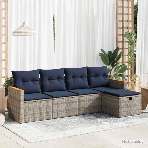 Salon de jardin 5 pcs avec coussins gris r�sine tress�e