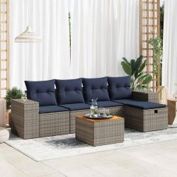 Salon de jardin 6 pcs avec coussins gris r&eacute;sine tress&eacute;e