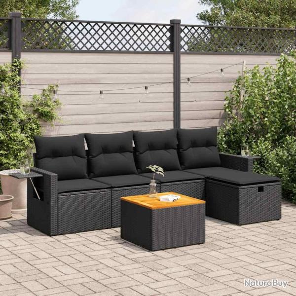 Salon de jardin 6 pcs avec coussins noir r�sine tress�e