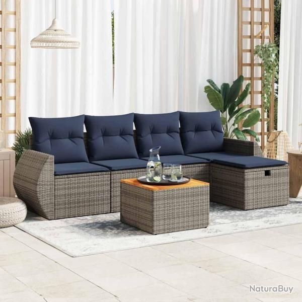 Salon de jardin 6 pcs avec coussins gris r�sine tress�e