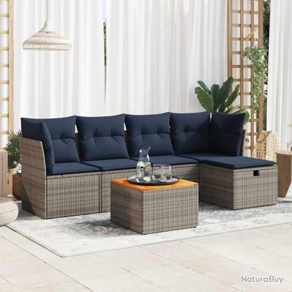 Salon de jardin 6 pcs avec coussins gris r�sine tress�e