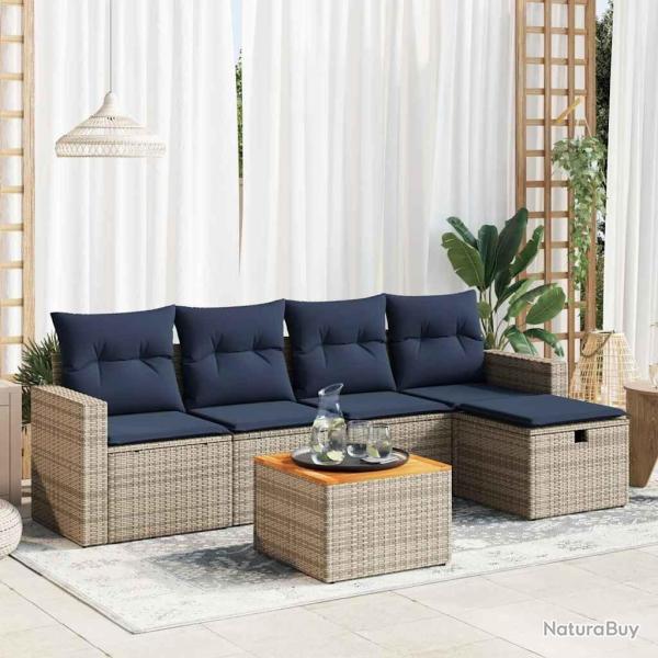 Salon de jardin 6 pcs avec coussins gris r�sine tress�e