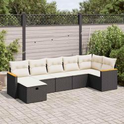 Salon de jardin 7 pcs avec coussins noir r&eacute;sine tress&eacute;e