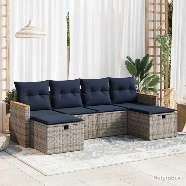 Salon de jardin 6 pcs avec coussins gris r�sine tress�e