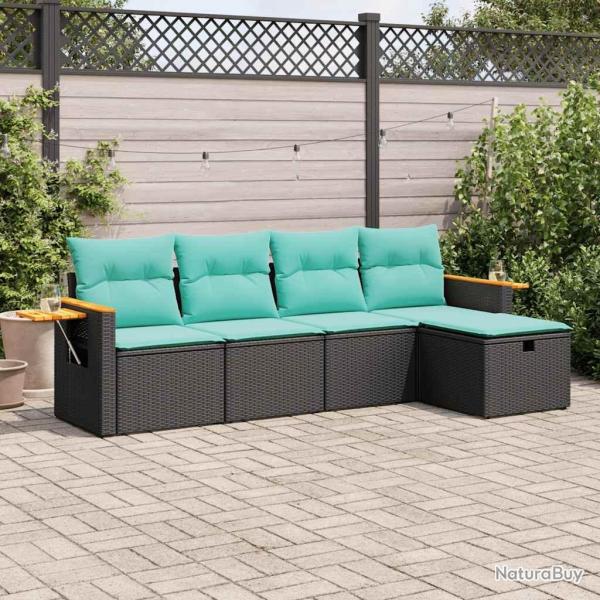 Salon de jardin 5 pcs avec coussins noir r�sine tress�e