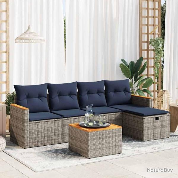 Salon de jardin 6 pcs avec coussins gris r�sine tress�e