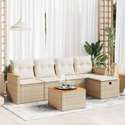 Salon de jardin avec coussins 6 pcs beige r&eacute;sine tress&eacute;e