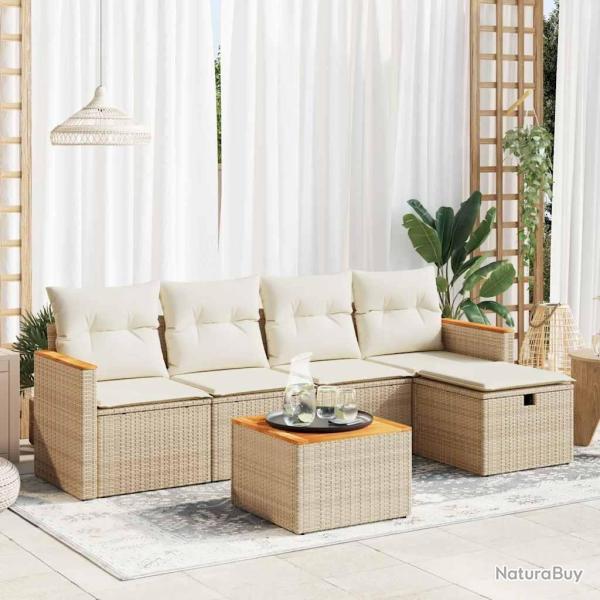 Salon de jardin avec coussins 6 pcs beige r�sine tress�e