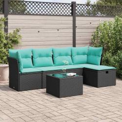 Salon de jardin 6 pcs avec coussins noir r&eacute;sine tress&eacute;e