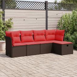 Salon de jardin avec coussins 5 pcs marron r&eacute;sine tress&eacute;e