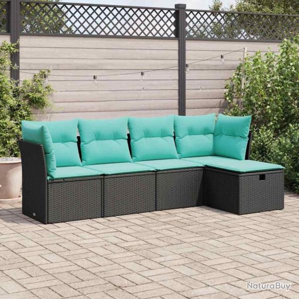 Salon de jardin 5 pcs avec coussins noir r�sine tress�e