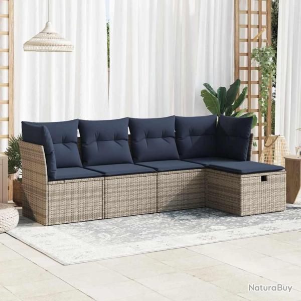 Salon de jardin 5 pcs avec coussins gris r�sine tress�e