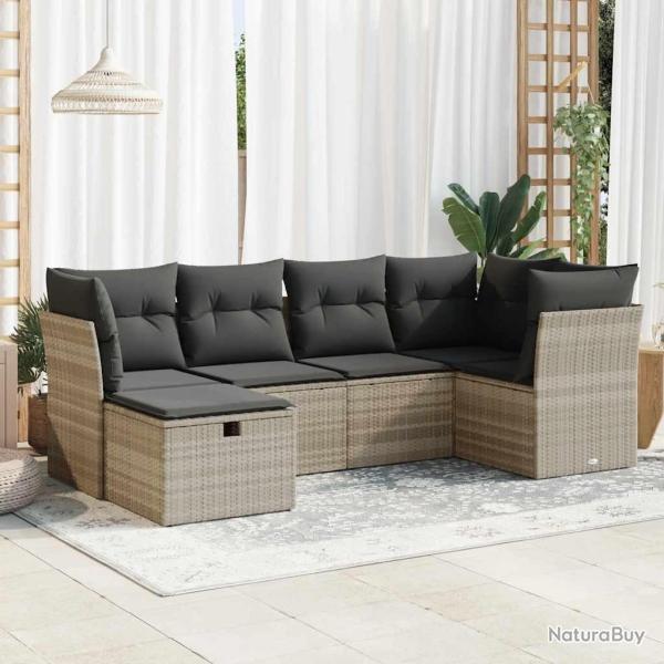 Salon de jardin 6 pcs avec coussins gris clair r�sine tress�e