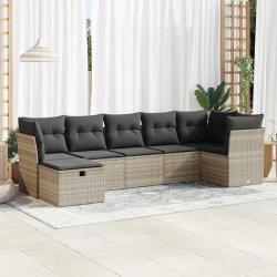 Salon de jardin avec coussins 7 pcs gris clair r&eacute;sine tress&eacute;e