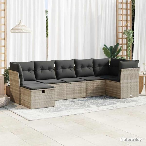 Salon de jardin avec coussins 7 pcs gris clair r�sine tress�e