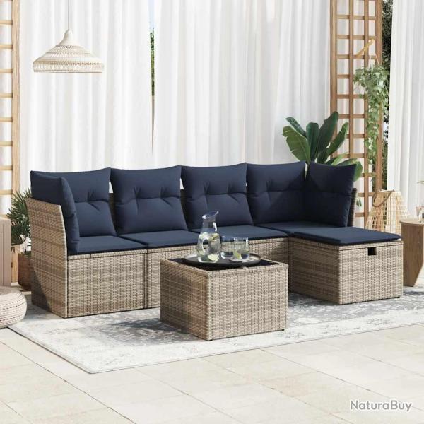 Salon de jardin 6 pcs avec coussins gris r�sine tress�e