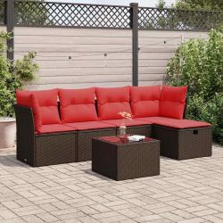 Salon de jardin avec coussins 6 pcs marron r&eacute;sine tress&eacute;e