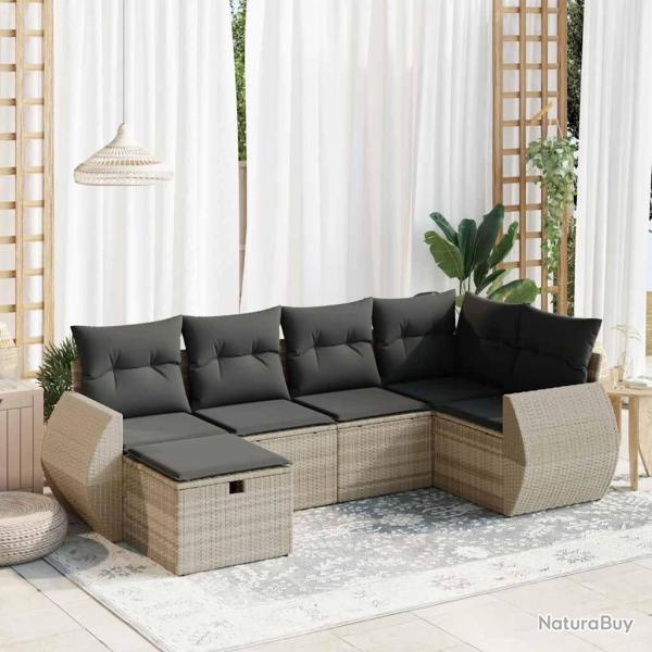 Salon de jardin 6 pcs avec coussins gris clair r�sine tress�e