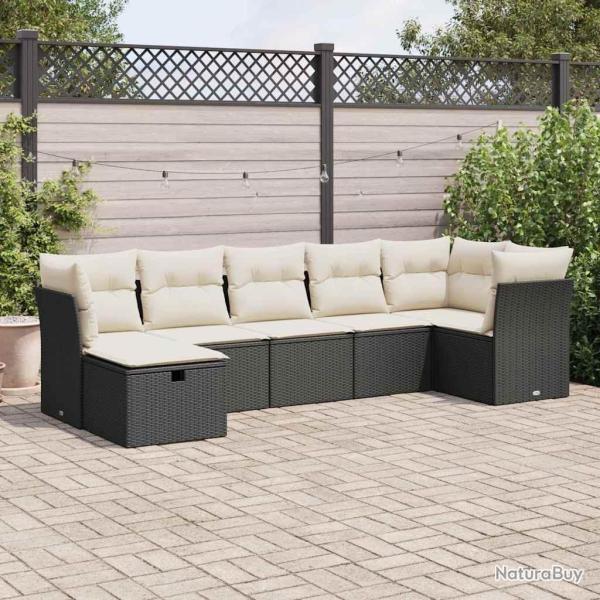 Salon de jardin 7 pcs avec coussins noir r�sine tress�e