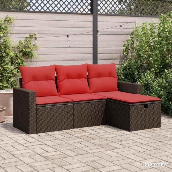 Salon de jardin 4 pcs avec coussins marron r�sine tress�e