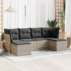 Salon de jardin 6 pcs avec coussins gris clair r&eacute;sine tress&eacute;e
