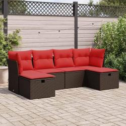 Salon de jardin avec coussins 6 pcs marron r&eacute;sine tress&eacute;e
