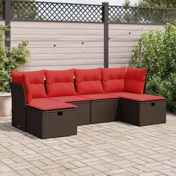 Salon de jardin avec coussins 6 pcs marron r�sine tress�e