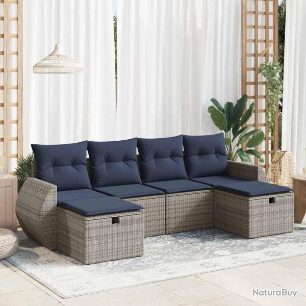 Salon de jardin 6 pcs avec coussins gris r�sine tress�e