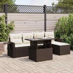 Salon de jardin avec coussins 6 pcs marron r&eacute;sine tress&eacute;e