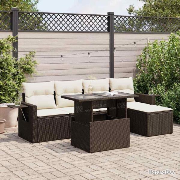 Salon de jardin avec coussins 6 pcs marron r�sine tress�e