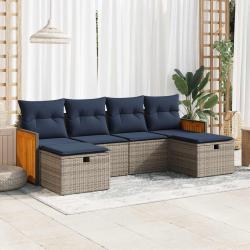 Salon de jardin 6 pcs avec coussins gris r&eacute;sine tress&eacute;e