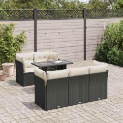Salon de jardin 6 pcs avec coussins noir r&eacute;sine tress&eacute;e