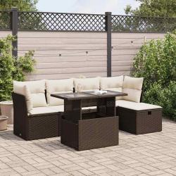 Salon de jardin avec coussins 6 pcs marron r&eacute;sine tress&eacute;e