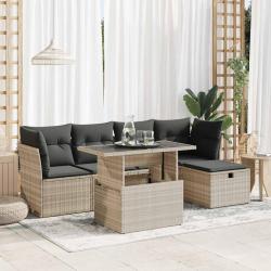 Salon de jardin 6 pcs avec coussins gris clair r&eacute;sine tress&eacute;e