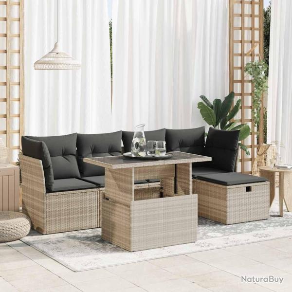 Salon de jardin 6 pcs avec coussins gris clair r�sine tress�e