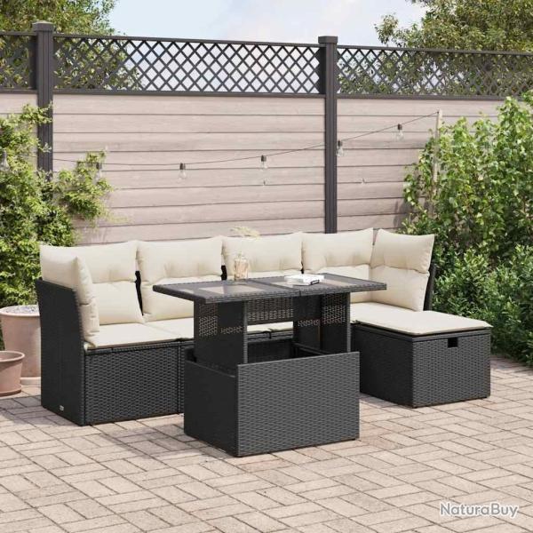 Salon de jardin 6 pcs avec coussins noir r�sine tress�e