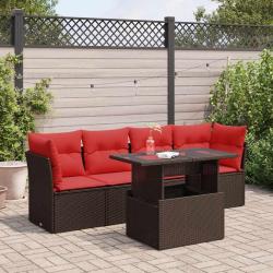 Salon de jardin avec coussins 5pcs marron r&eacute;sine tress&eacute;e acacia