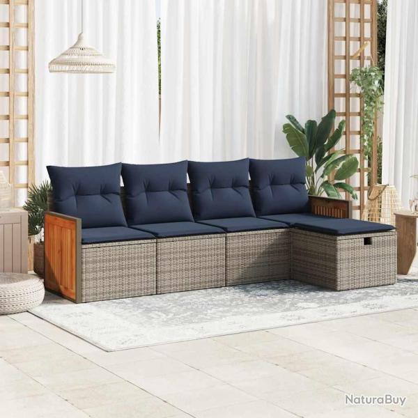 Salon de jardin 5 pcs avec coussins gris r�sine tress�e