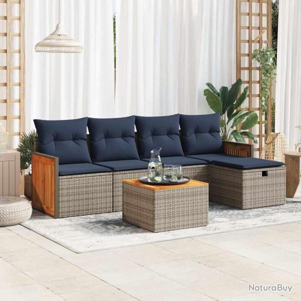 Salon de jardin 6 pcs avec coussins gris r�sine tress�e